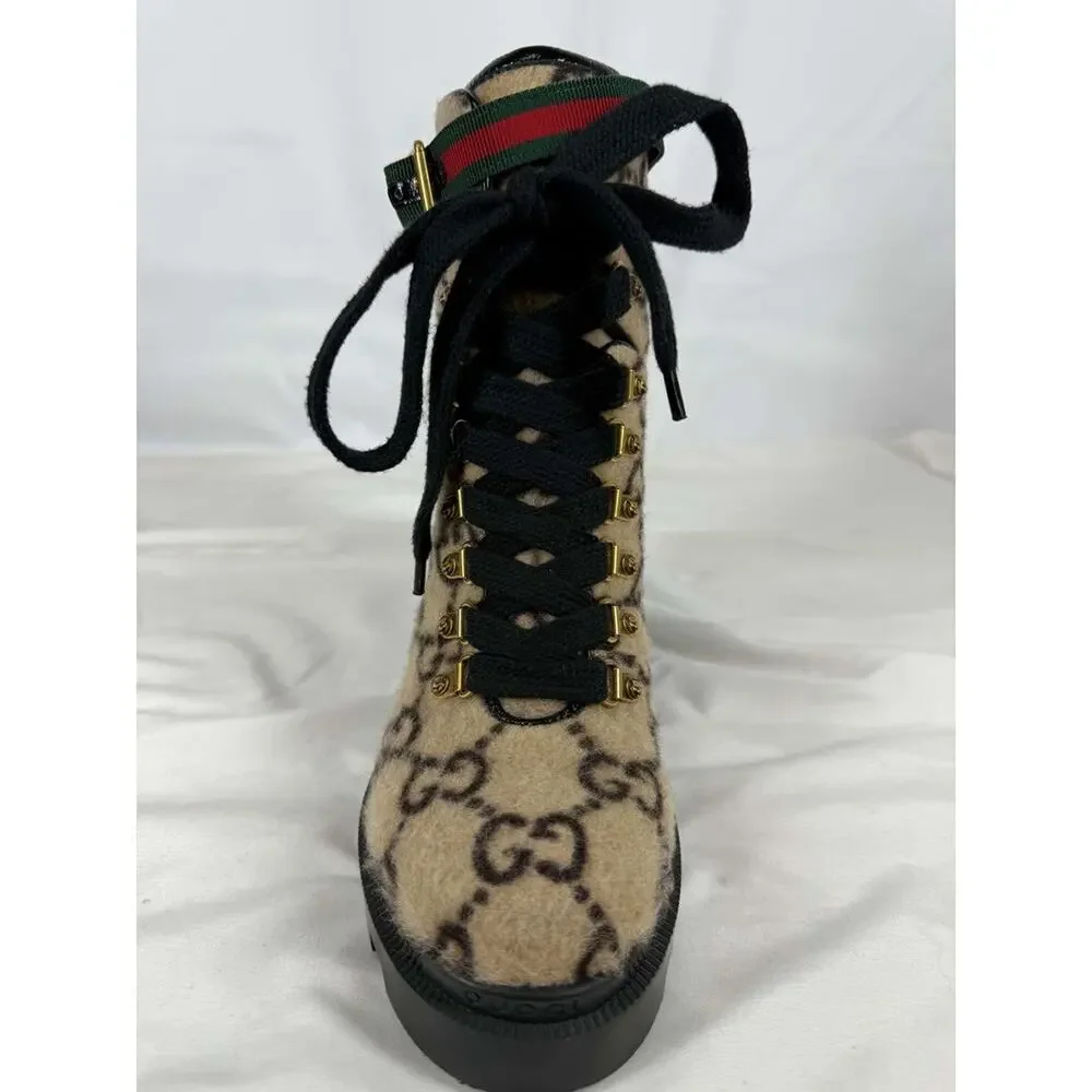 Women's Size 8.5 Gucci Web Accent Wool Combat Boots SPB-JB 371720